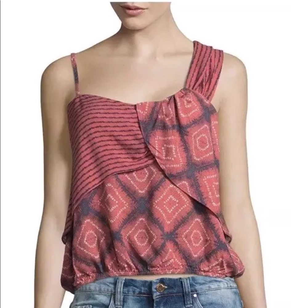Free people 1169 Red Geometric scoop neck size L
